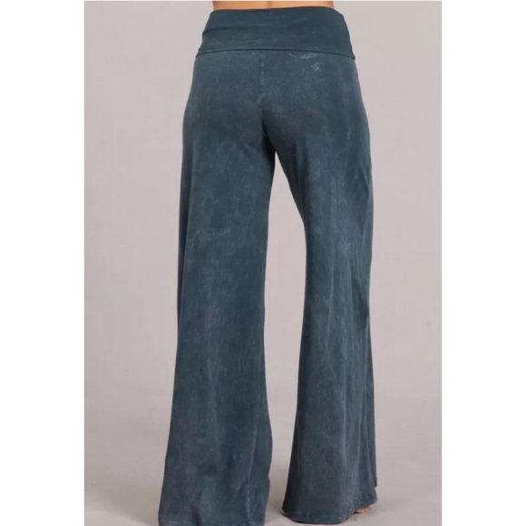 SOLD OUT Blue Gray Mineral Wash Wide Leg High Waist Palazzo Boho Casual Pull On - Picture 4 of 9